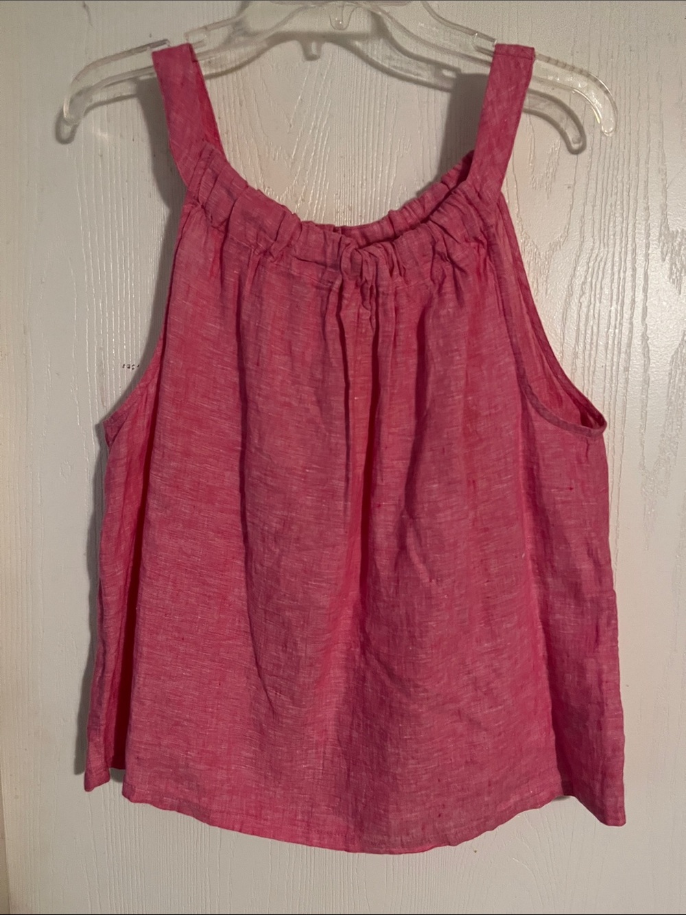 Nicole Miller Pink Linen Gathered Neck Tank Top Large